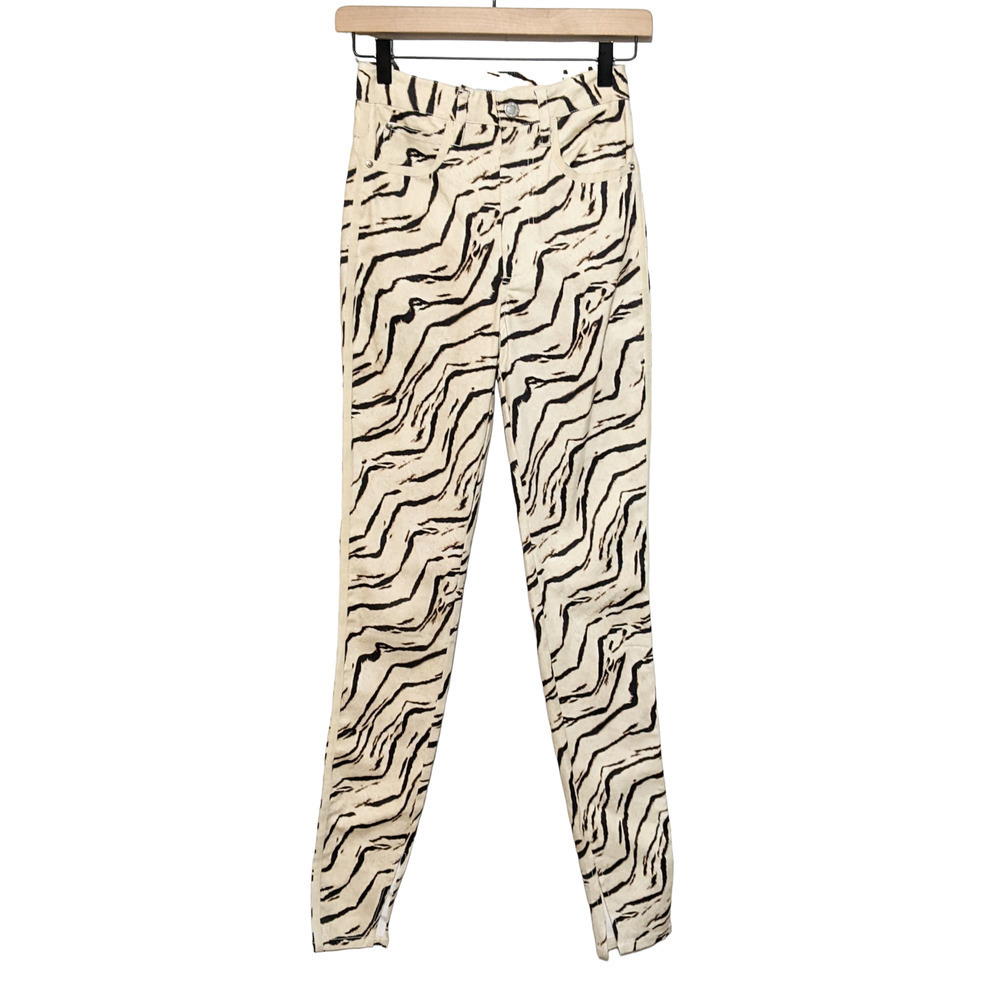 WeWoreWhat 24 Piped Stiletto Slit Tiger Skinny Jeans Pockets Women's NWT Zip